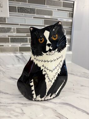 Vintage Vase Ceramic Cats by Nina Cat Vase Tuxedo black and white kitty cat
